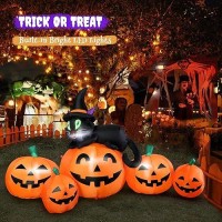 5Ft Halloween Inflatable Pumpkin Outdoor Decoration Lighted Blow Up Yard Decor 5Pcs Pumpkins With Witchs Black Cat Builtin Le