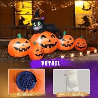 5Ft Halloween Inflatable Pumpkin Outdoor Decoration Lighted Blow Up Yard Decor 5Pcs Pumpkins With Witchs Black Cat Builtin Le