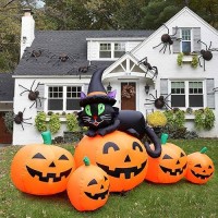 5Ft Halloween Inflatable Pumpkin Outdoor Decoration Lighted Blow Up Yard Decor 5Pcs Pumpkins With Witchs Black Cat Builtin Le