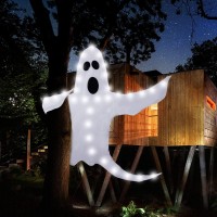 Ccinee Peek A Boo Hanging Ghost With White Lights 50 X 53 Prelit Large Spooky Outdoor Tree Wrap Ghost Decoration For Hallowe