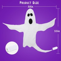 Ccinee Peek A Boo Hanging Ghost With White Lights 50 X 53 Prelit Large Spooky Outdoor Tree Wrap Ghost Decoration For Hallowe