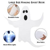 Ccinee Peek A Boo Hanging Ghost With White Lights 50 X 53 Prelit Large Spooky Outdoor Tree Wrap Ghost Decoration For Hallowe