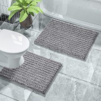 Yimobra Bathroom Rugs Sets 2 Piece Luxury Fluffy Chenille Bathroom Rugs Toilet Mat Soft Comfortable Non Slip Bath Rug Machine