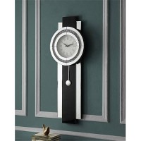 Acme Noralie Wall Clock In Black Mirrored & Faux Diamonds