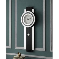 Acme Noralie Wall Clock In Black Mirrored & Faux Diamonds