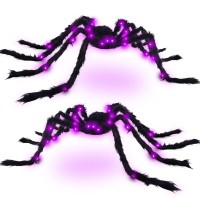 Vomaok Halloween Spider Decorations 4Ft Light Up Giant Spider2 Pack For Indoor Outdoor Halloween Decorations Yard Party House