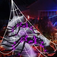 Beiguo 50 Halloween Light Up Spider 2 Pack With 200 Spider Web Scary Giant Halloween Spider For Indoor Outdoor Halloween D