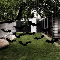 Oumuamua 20Pcs Halloween Hanging Bats Decorations Outdoor Plastic Flying Bats With Glowing Eyes For Front Door Yard Tree Hallo