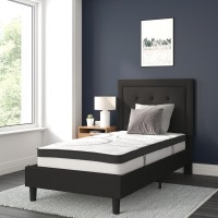 Roxbury Twin Size Tufted Upholstered Platform Bed in Black Fabric with 10 Inch CertiPUR-US Certified Pocket Spring Mattress