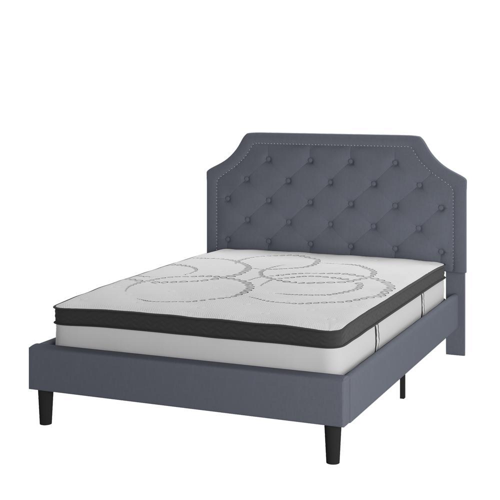 Brighton Queen Size Tufted Upholstered Platform Bed in Light Gray Fabric with 10 Inch CertiPUR-US Certified Pocket Spring Mattress