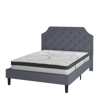 Brighton Queen Size Tufted Upholstered Platform Bed in Light Gray Fabric with 10 Inch CertiPUR-US Certified Pocket Spring Mattress