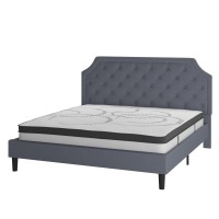 Brighton King Size Tufted Upholstered Platform Bed in Light Gray Fabric with 10 Inch CertiPURUS Certified Pocket Spring Mattres