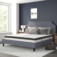 Brighton King Size Tufted Upholstered Platform Bed in Light Gray Fabric with 10 Inch CertiPURUS Certified Pocket Spring Mattres