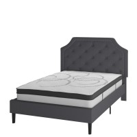 Brighton Full Size Tufted Upholstered Platform Bed in Dark Gray Fabric with 10 Inch CertiPURUS Certified Pocket Spring Mattress