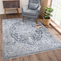 Bloom Rugs Caria Washable Nonslip 8X10 Rug Graydark Blue Traditional Area Rug For Living Room Bedroom Dining Room And Kit