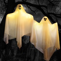 Joyin 2 Pcs Halloween Decorations Outdoor Lights Hanging Ghost With Yellow Led 354 Halloween Light Up White Hanging Flying G