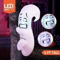 Joiedomi 4 Ft Halloween Inflatables Ghost Outdoor Decorations Blow Up Halloween Yard Decorations Hugging Tree Halloween Ghost