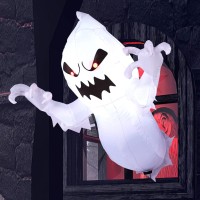 Joiedomi 45 Ft Halloween Inflatable Ghost With Buildin Leds Blow Up Flying Ghost Broke Out From Window For Halloweeen Window