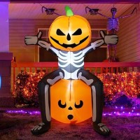 Comin Halloween Inflatable 5Ft Skull Skeleton Pumpkin Head With Builtin Leds Blow Up Yard Decoration For Holiday Party Indoor