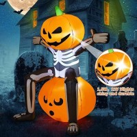 Comin Halloween Inflatable 5Ft Skull Skeleton Pumpkin Head With Builtin Leds Blow Up Yard Decoration For Holiday Party Indoor