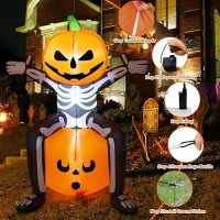 Comin Halloween Inflatable 5Ft Skull Skeleton Pumpkin Head With Builtin Leds Blow Up Yard Decoration For Holiday Party Indoor