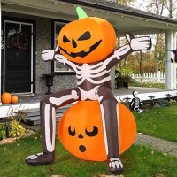 Comin Halloween Inflatable 5Ft Skull Skeleton Pumpkin Head With Builtin Leds Blow Up Yard Decoration For Holiday Party Indoor