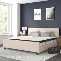 Tribeca King Size Tufted Upholstered Platform Bed in Beige Fabric with 10 Inch CertiPUR-US Certified Pocket Spring Mattress