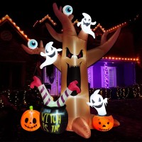 8 Ft Halloween Inflatables Outdoor Decorations Outdoor Spooky Halloween Tree With Blow Up Ghosts Eyeballs Pumpkins Cauldron