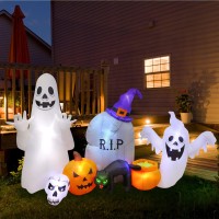 Mgparty 8Ft Halloween Inflatables Decorations Ghost Cat Pumpkin Outdoor Halloween Decor With Buildin Leds Blow Up Inflatable Fo