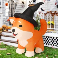 Comin 4 Ft Halloween Inflatables Dog Outdoor Decorations Blow Up Yard Wizard Shiba Inu Dog With Builtin Leds For Indoor Party G