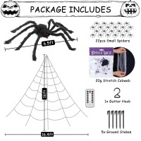 Spider Web Halloween Decorations Outdoor Lights  125 Purple Led Light Up 16.4Ft Giant Spiderweb & 6.5Ft Large Spider & 22 Small Spiders & 20G Stretch Cobweb  8 Modes Lighted Decor For Yard Outside