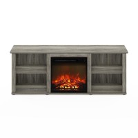 Furinno Classic 60 Inch TV Stand with Fireplace French Oak Grey