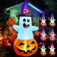 Fotako 5Ft Halloween Inflatables Decorations Outdoor Pumpkin Ghost With Multicolor Flashing Buildin Led Blow Up Yard Decor Inf