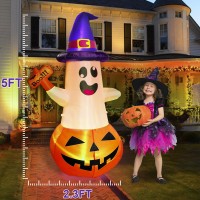 Fotako 5Ft Halloween Inflatables Decorations Outdoor Pumpkin Ghost With Multicolor Flashing Buildin Led Blow Up Yard Decor Inf