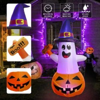 Fotako 5Ft Halloween Inflatables Decorations Outdoor Pumpkin Ghost With Multicolor Flashing Buildin Led Blow Up Yard Decor Inf