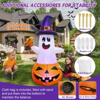 Fotako 5Ft Halloween Inflatables Decorations Outdoor Pumpkin Ghost With Multicolor Flashing Buildin Led Blow Up Yard Decor Inf