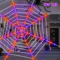 Halloween Spider Web Lights Decoration 12 Ft Lighted Spider Web Giant Halloween Yard Outdoor Decorations With 120 Led Waterproof