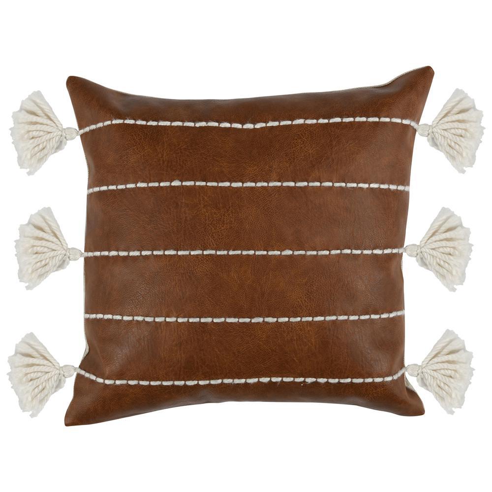 Gretchen Vegan Leather 18 Throw Pillow in Brown by Kosas Home