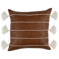 Gretchen Vegan Leather 18 Throw Pillow in Brown by Kosas Home