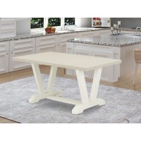 East West Furniture 1Piece Dining Room Table with Rectangular Linen White Table top and Linen White Wooden Legs Finish