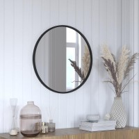 Julianne 24 Round Black Metal Framed Wall Mirror Large Accent Mirror for Bathroom Vanity Entryway Dining Room Living Ro