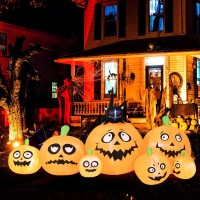 Tangkula 8 Ft Halloween Inflatable Pumpkin Patch Lanterns With Witchs Cat Blow Up 7 Pumpkins Family With Builtin Led Lights