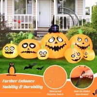 Tangkula 8 Ft Halloween Inflatable Pumpkin Patch Lanterns With Witchs Cat Blow Up 7 Pumpkins Family With Builtin Led Lights