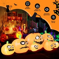 Tangkula 8 Ft Halloween Inflatable Pumpkin Patch Lanterns With Witchs Cat Blow Up 7 Pumpkins Family With Builtin Led Lights