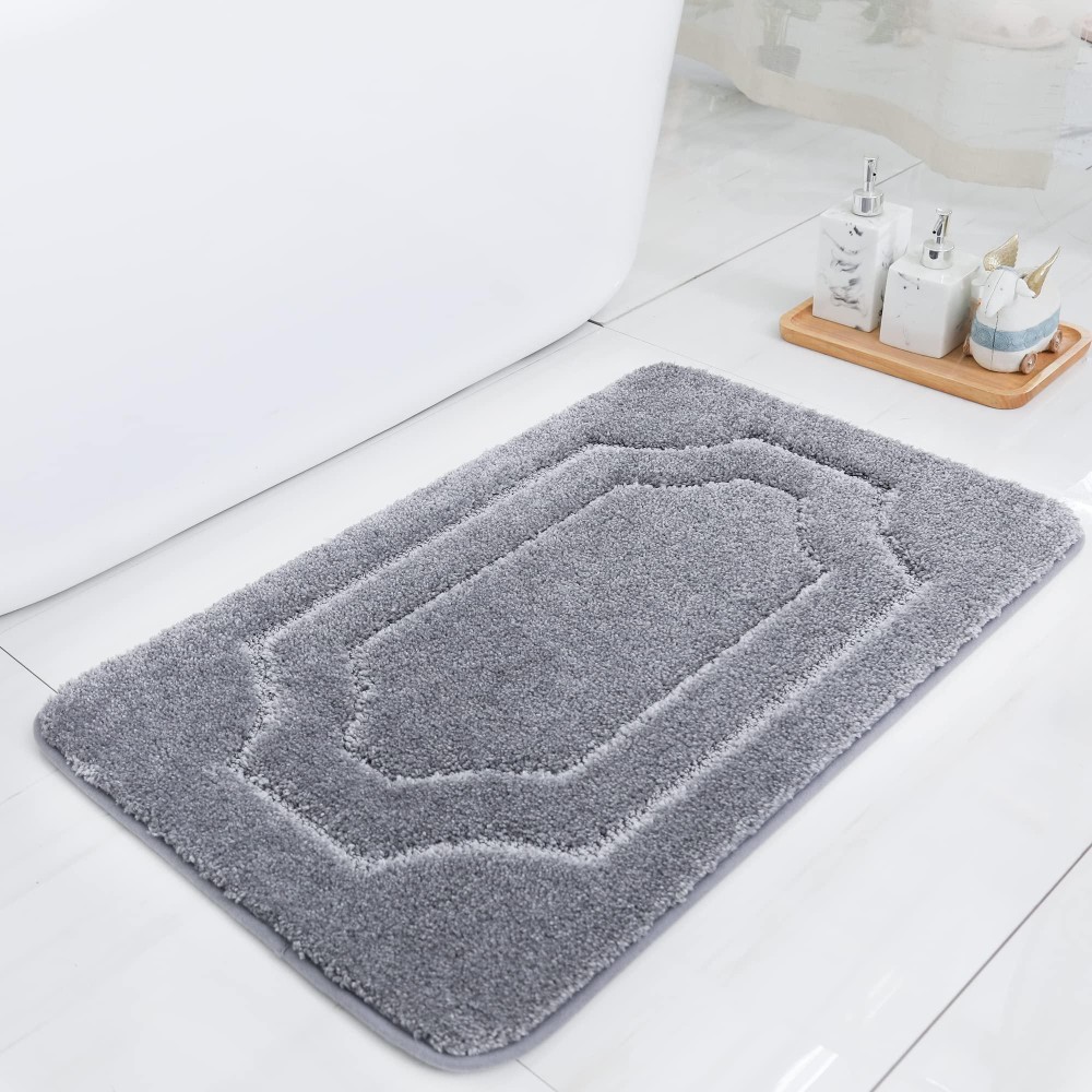 Beqhausebathroomrugssoft Absorbentnonslipbath Mats For Bathroom Polyester Bath Mat Machine Washable Bathroom Carpet Grey