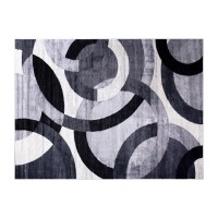 Harken Collection Geometric 5 x 7 Black and Gray Olefin Area Rug with Jute Backing Living Room Bedroom