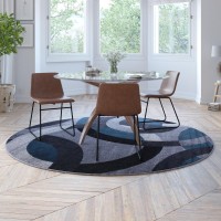 Harken Collection Geometric 8 x 8 Blue and Gray Round Olefin Area Rug with Jute Backing Living Room Bedroom