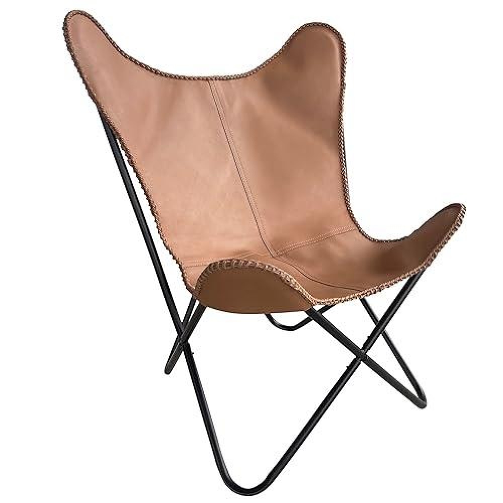 Amerihome Genuine Leather Butterfly Chair - Light Tan