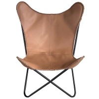 Amerihome Genuine Leather Butterfly Chair - Light Tan