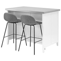 Crosley Furniture Silvia Kitchen Island With Stainless Steel Top And Riley Stools, White/Gray